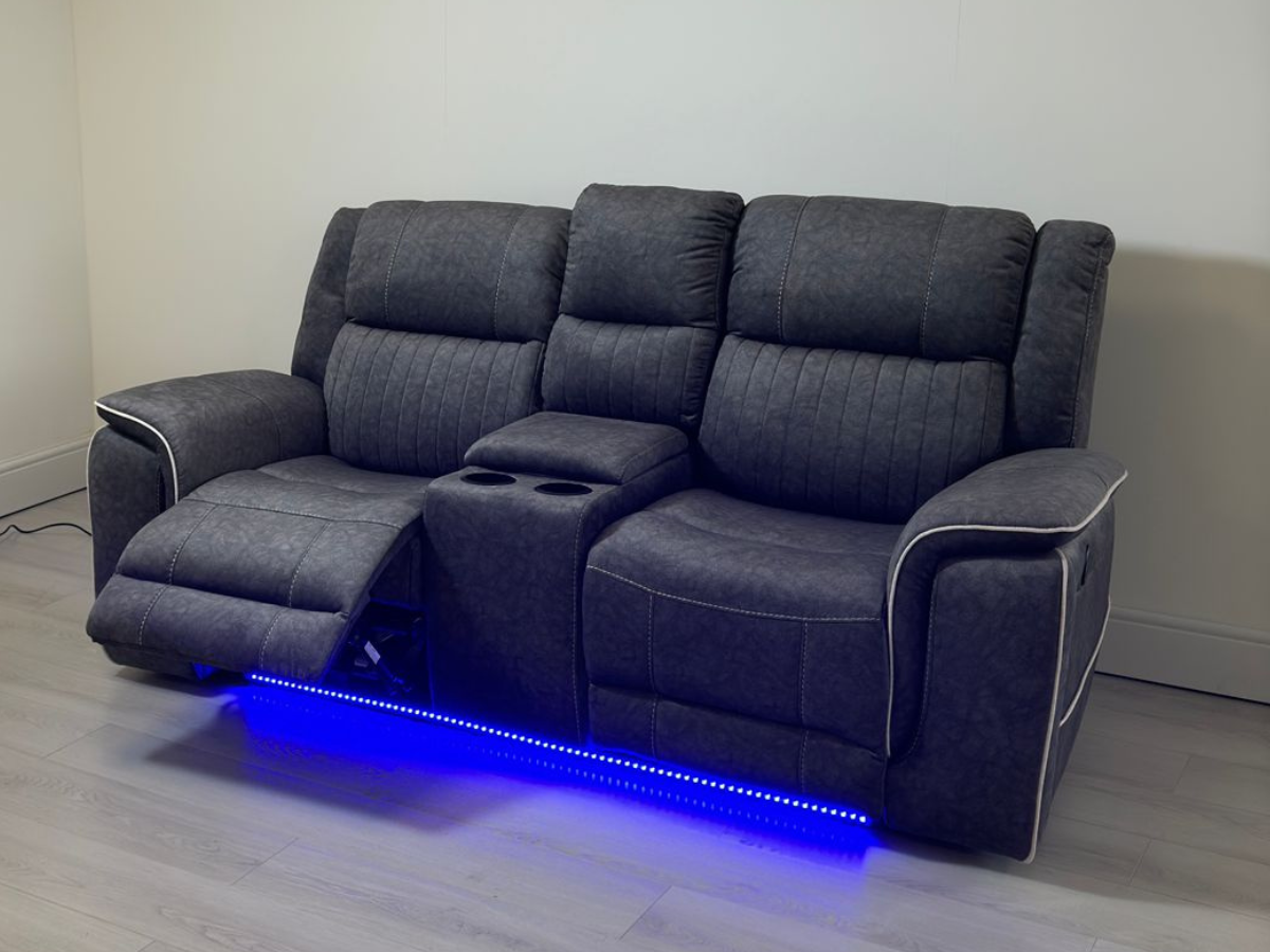 Hannan 2 Seater Electric Recliner Sofa in Grey Micro Fabric