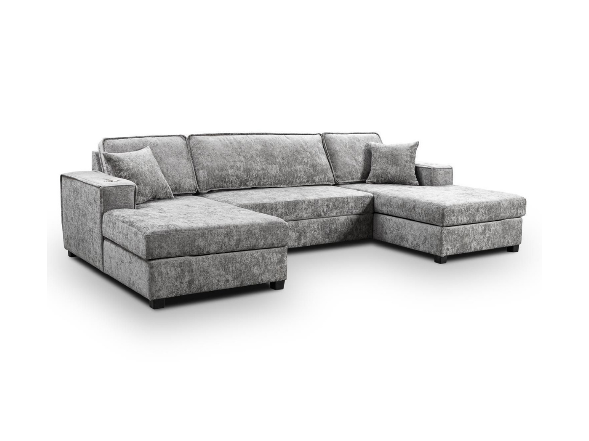 HB FURNITURE Zara U Shape Sofa Bed with Storage Platinum Grey Chenille