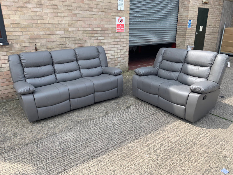 Roma Recliner 3 Seater Sofa Grey Aire Leather