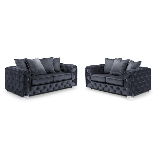 Ashton  3+2 Seater Black Plush Sofa