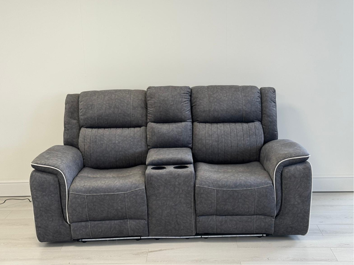 Hannan 2 Seater Electric Recliner Sofa in Grey Micro Fabric
