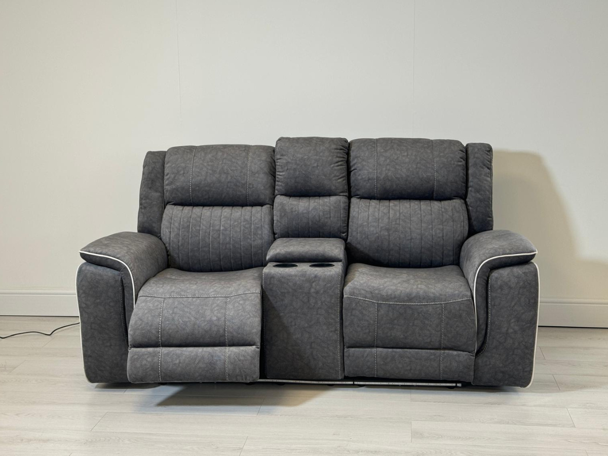 Hannan 2 Seater Electric Recliner Sofa in Grey Micro Fabric