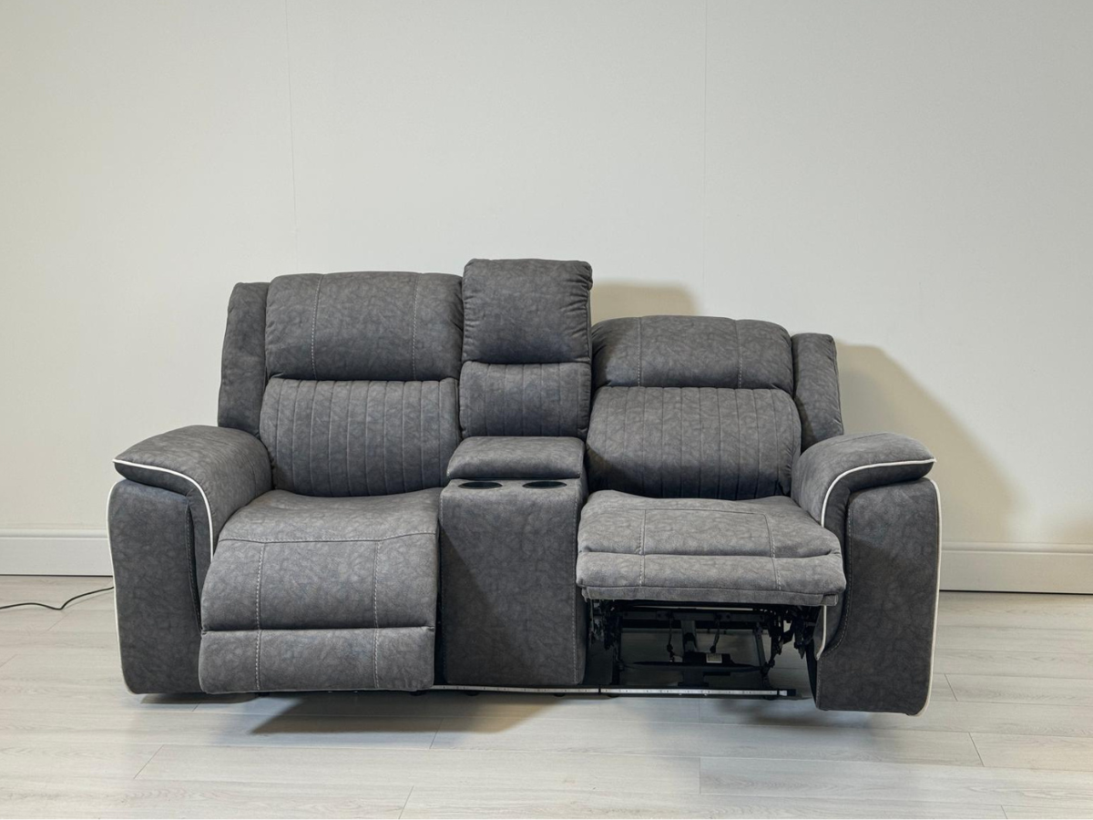 Hannan 2 Seater Electric Recliner Sofa in Grey Micro Fabric