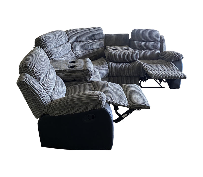 Roma Jumbo Cord with Leather 4-5 Seater Corner Recliner Sofa in Grey with Black