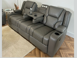 Orlando 3 Seater Electric Recliner Sofa Grey Aire Leather