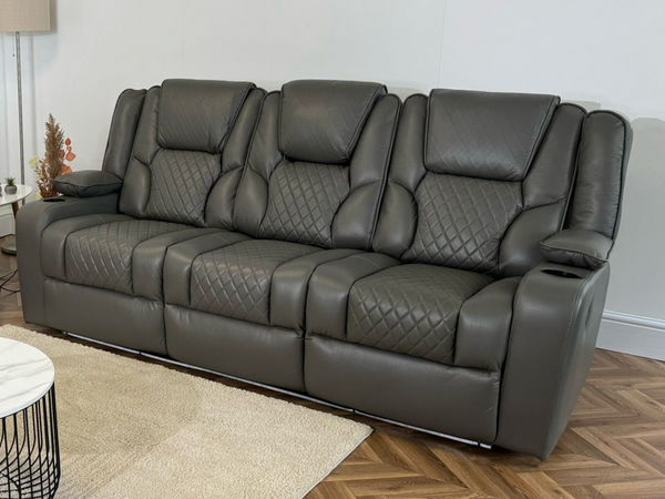 Orlando 3 Seater Electric Recliner Sofa Grey Aire Leather