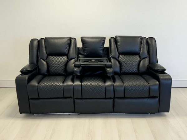 Orlando 3 Seater Electric Recliner Sofa Black Aire Leather