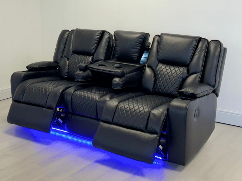 Orlando 3 Seater Electric Recliner Sofa Black Aire Leather