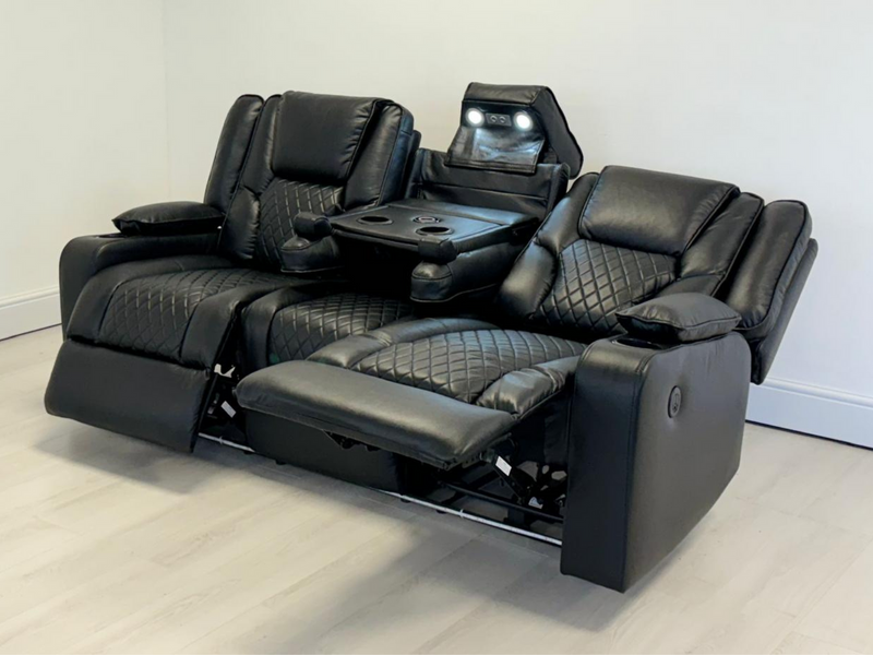 Orlando 3 Seater Electric Recliner Sofa Black Aire Leather