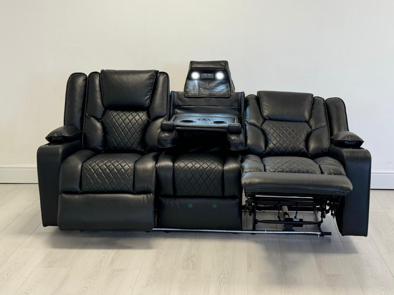 Orlando 3 Seater Electric Recliner Sofa Black Aire Leather