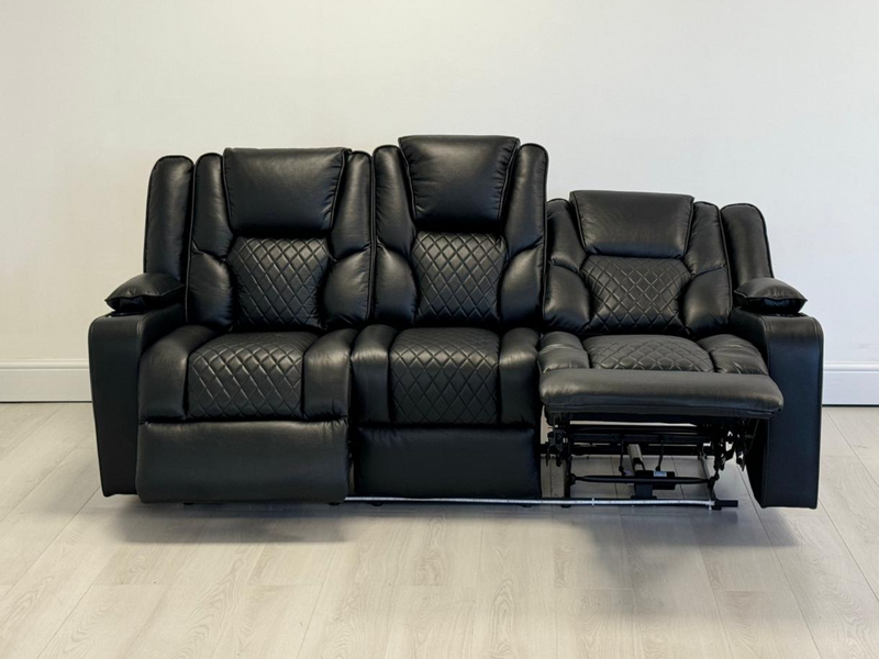 Orlando 3 Seater Electric Recliner Sofa Black Aire Leather