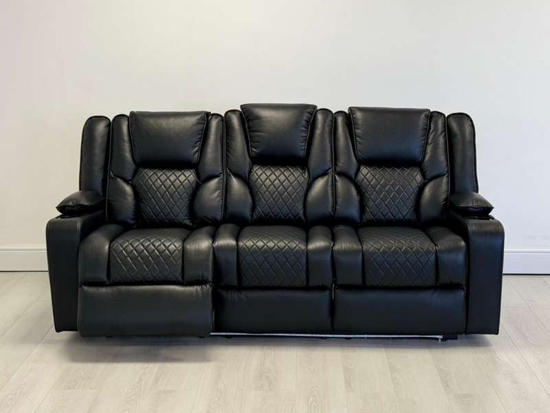 Orlando 3 Seater Electric Recliner Sofa Black Aire Leather