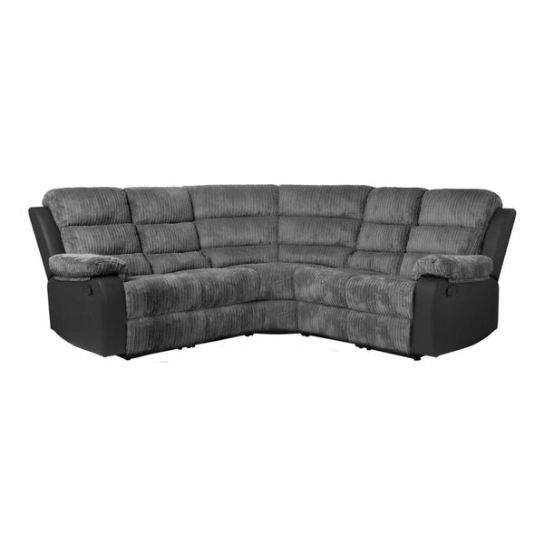 Roma Jumbo Cord with Leather 4-5 Seater Corner Recliner Sofa in Grey with Black