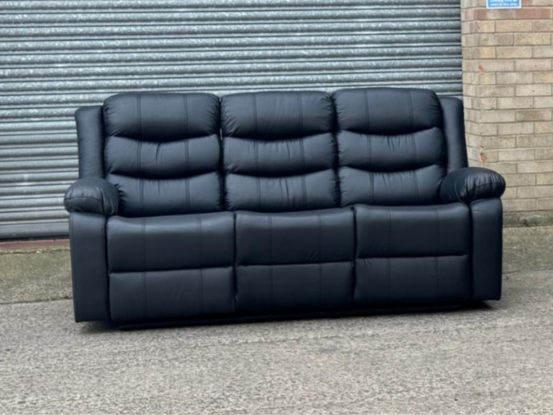 Roma  Recliner 3 Seater Sofa Black Aire Leather