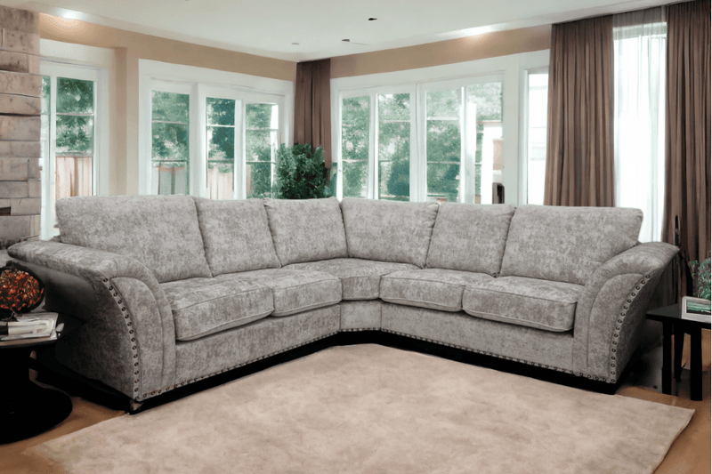 Canterbury Truffle Fabric High Back Corner Sofa.