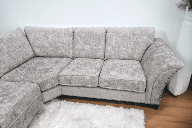 Canterbury Truffle Fabric High Back Corner Sofa.