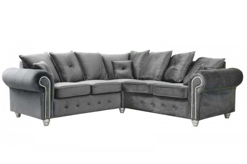 Olympia Grey Fabric Velvet Corner Sofa.