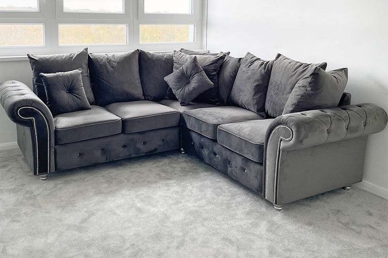 Olympia Grey Fabric Velvet Corner Sofa.