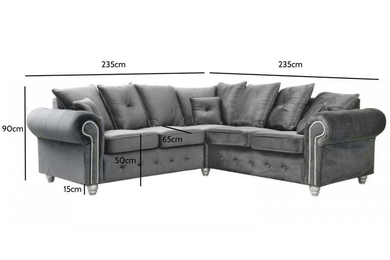 Olympia Grey Fabric Velvet Corner Sofa.